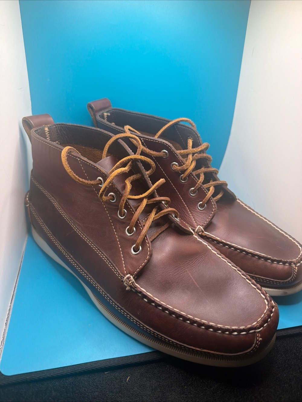 New G.H  Bass & Co Camp Moc Boots Brown Mens White Soles 11 M Leather Laces